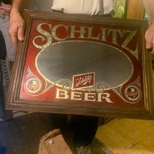 SCHLITZ BEER Oak Framed Bar Mirror